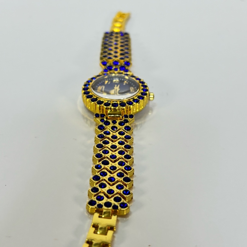 Gold and Blue Jeweled Quartz Watch - Picture 13 of 13